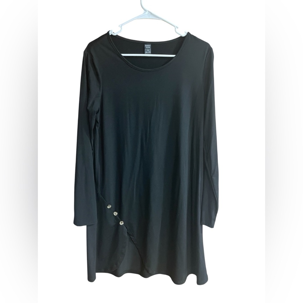 Emery Rose Black Long Sleeve Dress With Buttons Size Medium